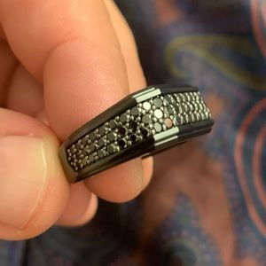 Roman Signet Ring in Black Titanium with Black Diamonds